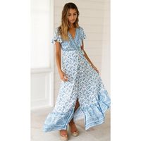 Large Swing V-neck Bohemian Skirt Beach Holiday Lace Print Dress Nhdf138510 main image 5