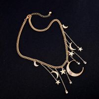 Ladies Star Moon Alloy Rhinestone Necklace Nhqd131062 main image 5