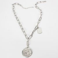 Retro Cross Buckle Alloy Portrait Coin Single Layer Wild Necklace Nhct131573 main image 5