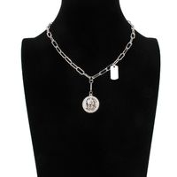 Retro Cross Buckle Alloy Portrait Coin Single Layer Wild Necklace Nhct131573 main image 6