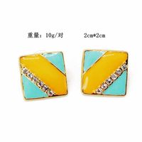Fashion Yellow Blue Striped Square Stripe Gemstone Rhinestone Stud Earrings Nhom131658 main image 4