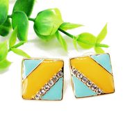 Fashion Yellow Blue Striped Square Stripe Gemstone Rhinestone Stud Earrings Nhom131658 main image 8