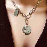 Retro Cross Buckle Alloy Portrait Coin Single Layer Wild Necklace Nhct131573 sku image 1