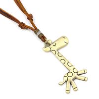 Retro Kunst Rindsleder Seil Niedlichen Giraffe Anhänger Anhänger Pullover Kette Lange Leder Halskette Koreanischen Schmuck Großhandel main image 1
