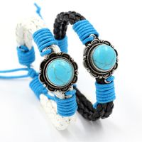 Ethnischer Schmuck Türkis Farbenes Leder Seil Gewebtes Armband Damen Armband Bohemian Handschmuck Großhandel main image 1