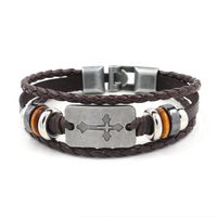 Punk Cross Beaded Leather Bracelet Nhhm132299 main image 3