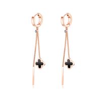 Pendientes Largos De Acero De Titanio Con Flecos De Oro Rosa. Nhop132234 sku image 1