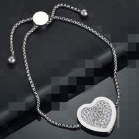 Femmes Japonais Et Coréen Chaud-vente De Bijoux Populaires Exquis Diamant-intégré Coeur Bracelet En Acier Inoxydable Réglable Bracelet D'une Seule Pièce De Livraison main image 4