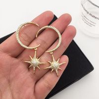 Fashion Micro-inlaid Zircon Crescent Star Earrings Nhwk138927 main image 5