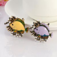 European And American New Marine Fish Corsage Accessories Coral Pearl Fish Dripping Oil Pearl Brooch Hot Wholesale main image 3