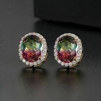 Simple Oval Copper Inlay Zircon Earrings Nhtm138999 main image 7