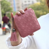 Korean Version Of The Large Tassel Solid Color Short Woven Solid Color Pu Leather Wallet Nhni141488 main image 1