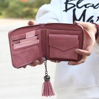 Korean Version Of The Large Tassel Solid Color Short Woven Solid Color Pu Leather Wallet Nhni141488 main image 4