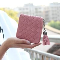 Korean Version Of The Large Tassel Solid Color Short Woven Solid Color Pu Leather Wallet Nhni141488 main image 9