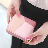 Korean Version Of The Color Square Simple Geometric Pattern Two Fold Zipper Wallet Nhni141545 main image 3