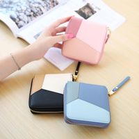 Korean Version Of The Color Square Simple Geometric Pattern Two Fold Zipper Wallet Nhni141545 main image 5