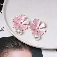 52253 Süße Blumen Ohrringe Weibliches Temperament All-match-eingelegte Perlen Tropfen Öl Bemalte Ohrringe Koreanische Einfache Ohrringe Frauen main image 4