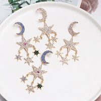 Fashion Alloy-encrusted Five-pointed Star Moon Tassel Earrings Nhjj142211 main image 3