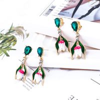 925 Alloy Needle Long Drip Oil Flower Rhinestone Earrings Nhqd142397 main image 3