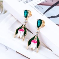 925 Alloy Needle Long Drip Oil Flower Rhinestone Earrings Nhqd142397 main image 5