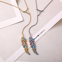 Simple Feather And Rhinestone Pendant Necklace Nhqd142407 main image 1