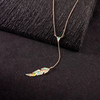 Simple Feather And Rhinestone Pendant Necklace Nhqd142407 main image 4
