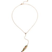 Simple Feather And Rhinestone Pendant Necklace Nhqd142407 main image 6