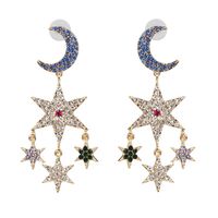 Fashion Alloy-encrusted Five-pointed Star Moon Tassel Earrings Nhjj142211 sku image 1