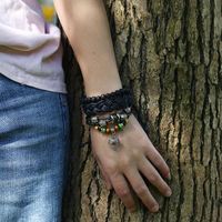 Punk Neues Retro Gewebtes Lederset Armband Hand Gefertigte Perlen Diy Dreiteiliges Kombination Holz Perlen Armband main image 5