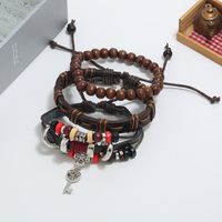 Punk Neuer Diy-anzug Retro Gewebtes Rindsleder Armband Einfaches Dreiteiliges Perlen Armband Grenz Überschreitende Versorgung main image 3