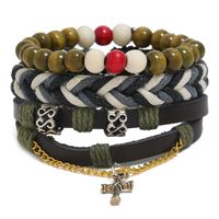 Grenz Überschreitende Europäische Und Amerikanische Neue Perlen Rindsleder Armband Diy Dreiteiliges Set Kombination Herren Schmuck Retro Gewebtes Armband main image 1