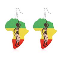 Europäische Und Amerikanische Grenz Überschreitende Yiwu-schmuck Afrika Karte Ohrringe Leoparden Muster Ohrringe Haken Retro Außenhandel Farbe Holz Ohrringe main image 3
