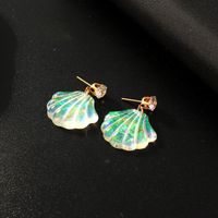 Long Color Fan-shaped Shell Earrings Nhgo143185 main image 1