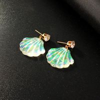 Long Color Fan-shaped Shell Earrings Nhgo143185 sku image 1