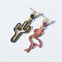 Kreative Ohrringe Frauen Europäischen Und Amerikanischen Stil Asymmetrische Farbe Diamant Kaktus Flamingo Ohrringe Legierung Farbe Mode Ohrringe main image 5