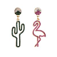 Kreative Ohrringe Frauen Europäischen Und Amerikanischen Stil Asymmetrische Farbe Diamant Kaktus Flamingo Ohrringe Legierung Farbe Mode Ohrringe main image 6