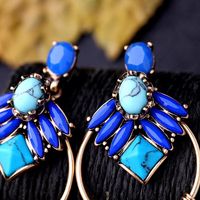 Fashion Tassel Treasure Blue Gemstone Circle Earrings Nhqd143763 main image 4