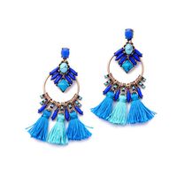 Fashion Tassel Treasure Blue Gemstone Circle Earrings Nhqd143763 main image 6