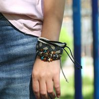 European And American Beaded Leather Vintage Woven Leather Bracelet Nhpk143793 main image 6