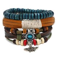 European And American Beaded Leather Vintage Woven Leather Bracelet Nhpk143792 sku image 1