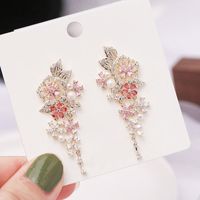 Japonais Et Coréen Nouvelle Mode Boucles D'oreilles Coloré Zircon De Mariée Banquet Fée Boucles D'oreilles Femelle 925 Argent Aiguille Fleur Boucles D'oreilles main image 1