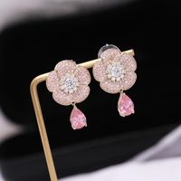 Fashion Micro-inlaid Powder Zirconium Flower Earrings Nhdo144736 main image 1