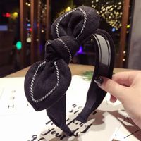 Velvet Fabric Striped Big Rabbit Ears Bow With Teeth Wide Side Headband Nhsm139202 sku image 2