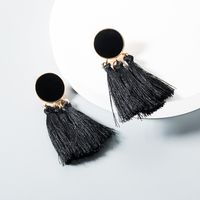 Vintage Round Tassel Earrings Black White Nhln145209 main image 2