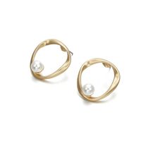 Korean Style Simple Graceful Ins Style Metal Stud Earrings Irregular With Personality Round Pearl Earrings For Women All-matching main image 6