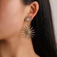 Fashion Vintage Alloy Rhinestone Sun Flower Earrings Nhdp145269 main image 1