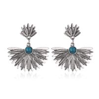 Vintage Turquoise Metal Leaf Scalloped Stud Earrings Nhdp145205 sku image 1