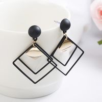 Européen Et Américain Fabuleux Personnalité Boucles D'oreilles Femmes Givré Carré Double Couche De Long Géométrique Gouttes Pour Les Oreilles Coréenne Gracieuse Oreille Ornements Hippie sku image 1