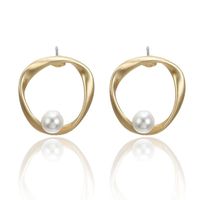 Korean Style Simple Graceful Ins Style Metal Stud Earrings Irregular With Personality Round Pearl Earrings For Women All-matching sku image 1