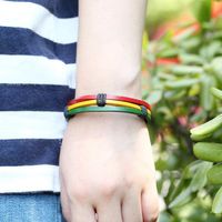 Fashion Red Green Yellow Tri-color Woven Leather Bracelet Nhpk145674 main image 3